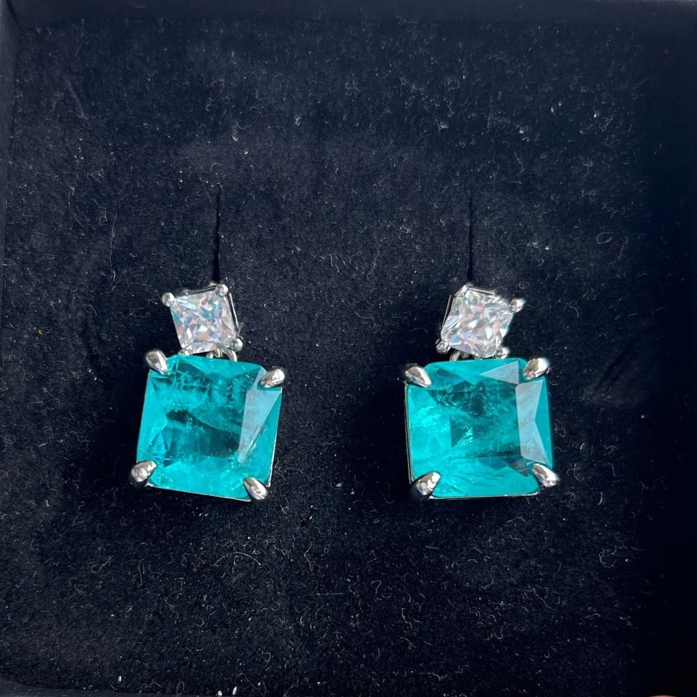 Blue Paraiba Tourmaline Earrings, Silver